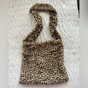 fuzzy cheetah print tote bag